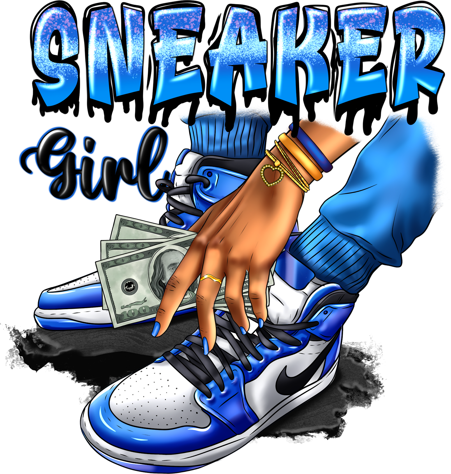 Sneaker Girl Drip Blue & White