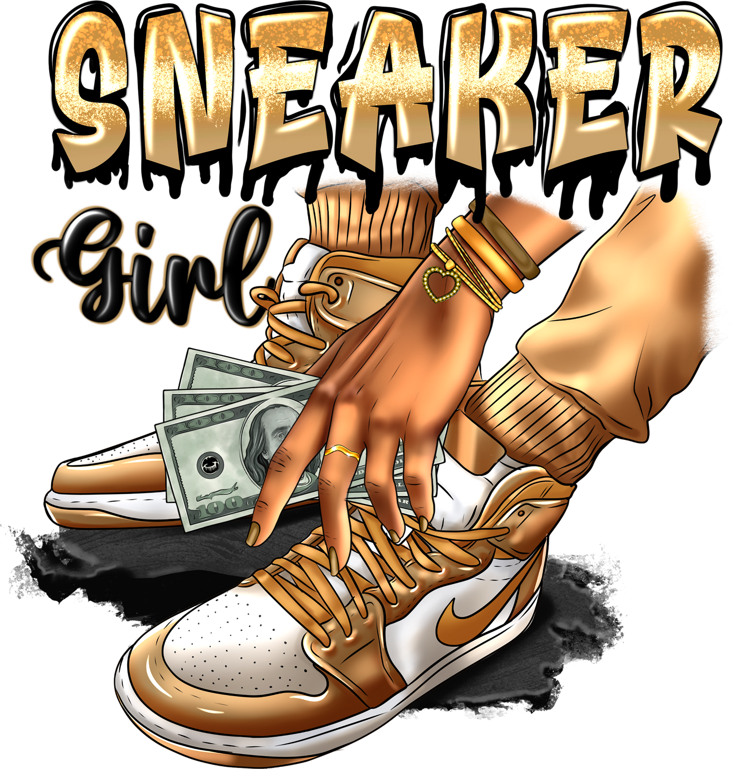 Sneaker Girl Drip Gold & White