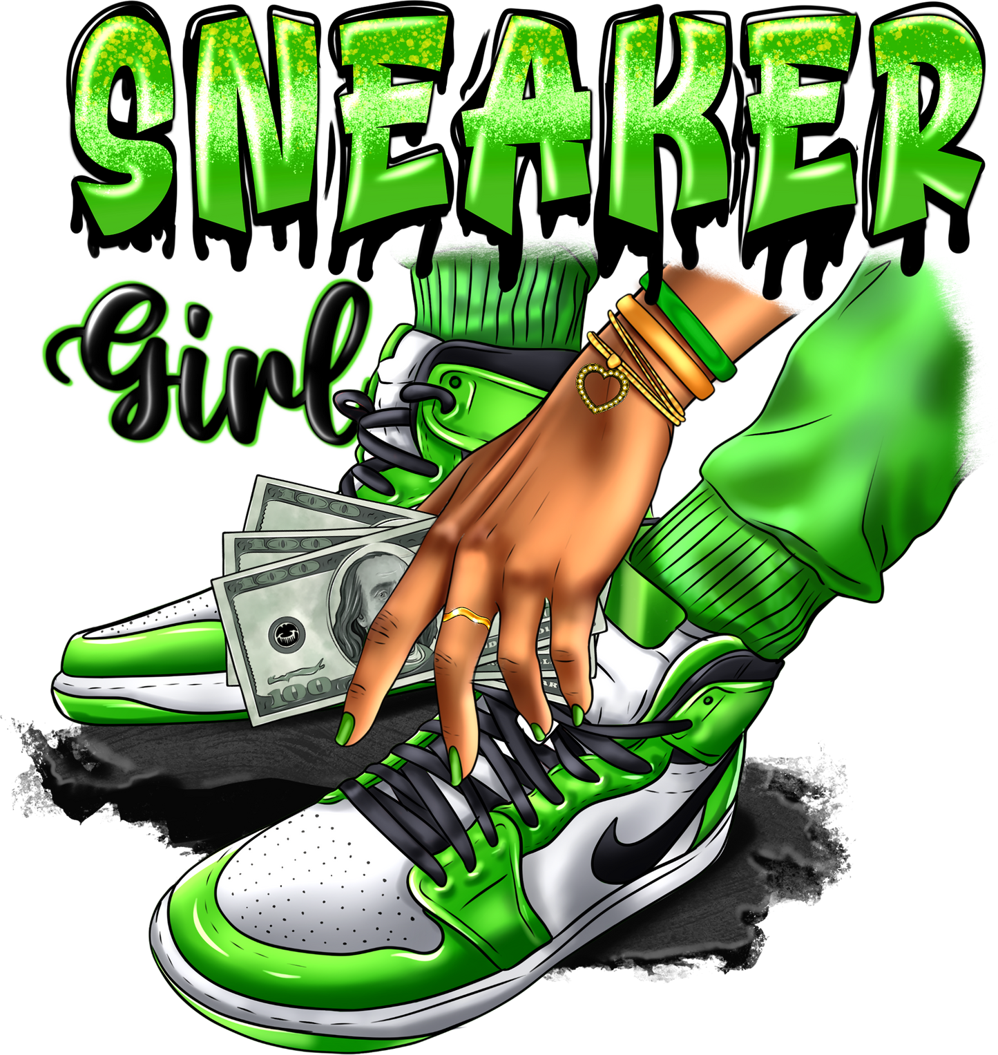 Sneaker Girl Drip Green & White