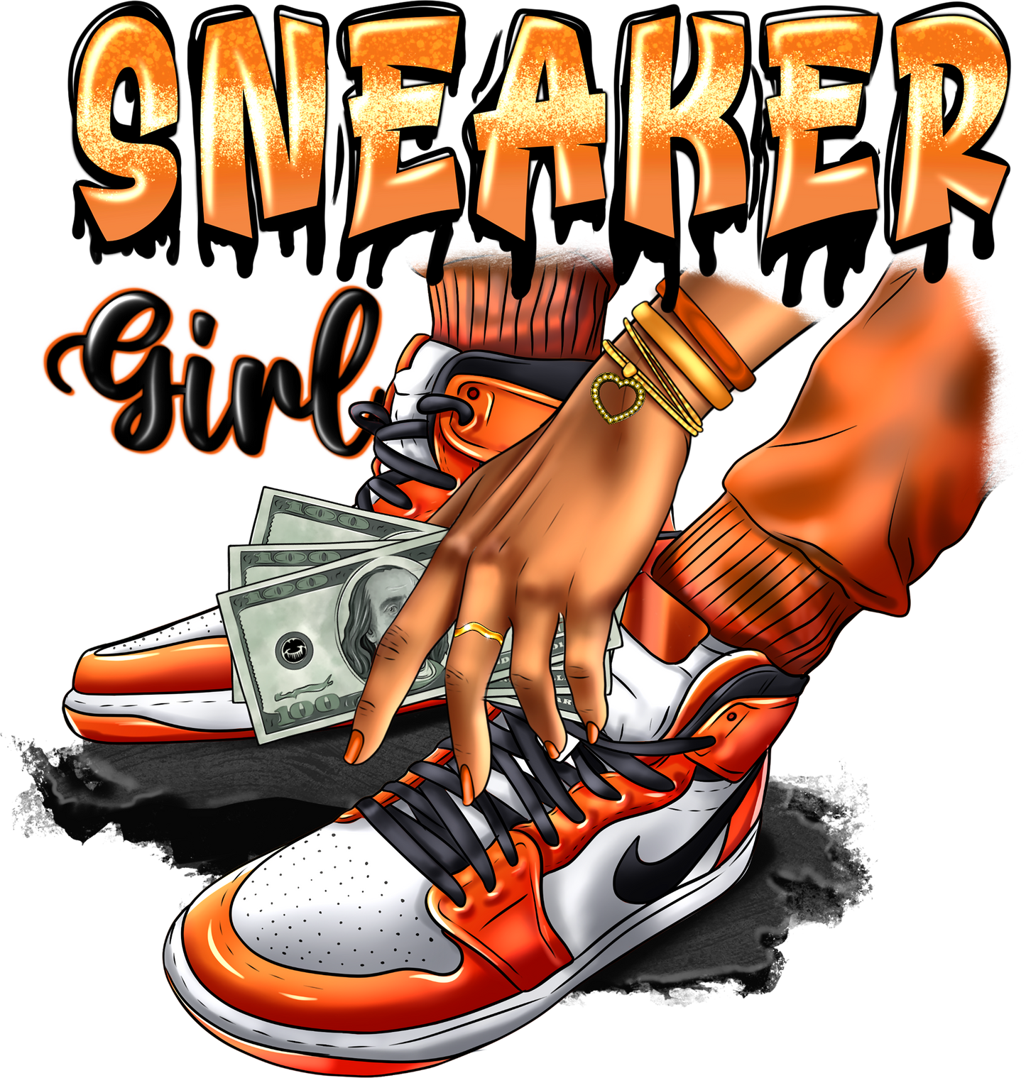 Sneaker Girl Drip Orange & White