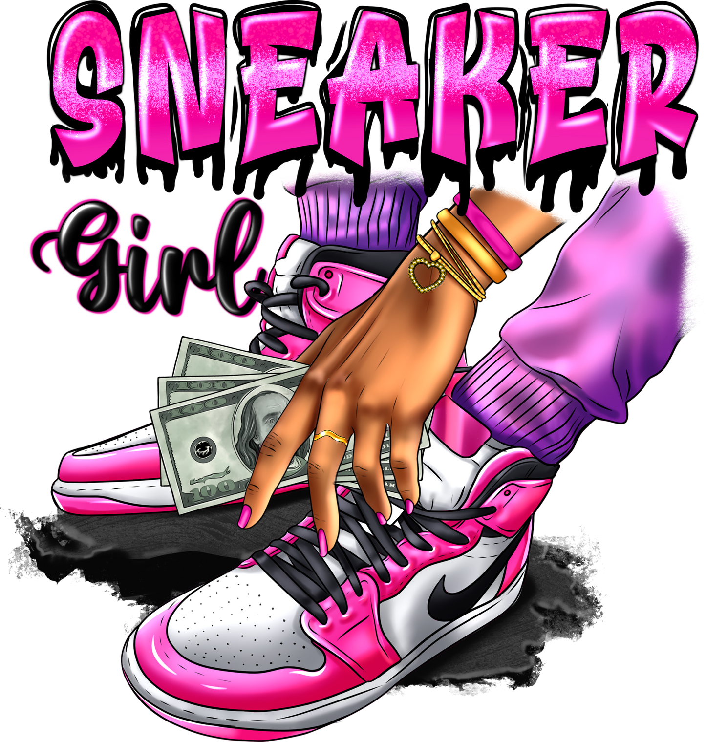 Sneaker Girl Drip Pink & White